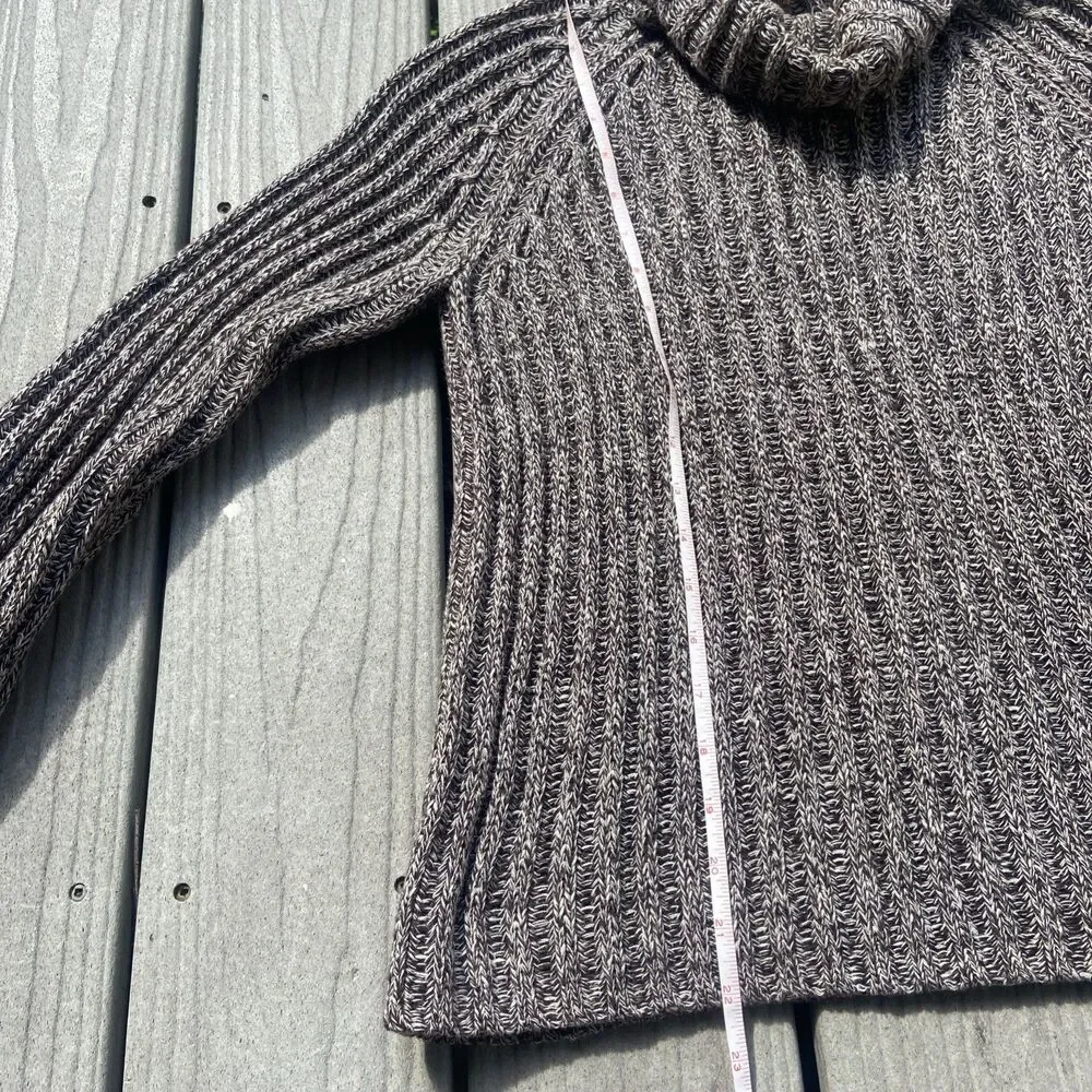 J. Crew Women’s M 100% Cotton Ribbed Marled Turtleneck Sweater Brown/Grey Y2K